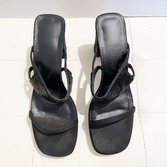 Nine West Black Vintage Block Heels Sandals w/Strap Embellishments | Size 10M - Picture 8 of 9